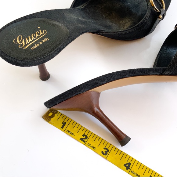 Gucci Women's Black Leather & Bamboo Straw Bit Open Toe Sandal Heel Size 8B - Picture 4 of 11